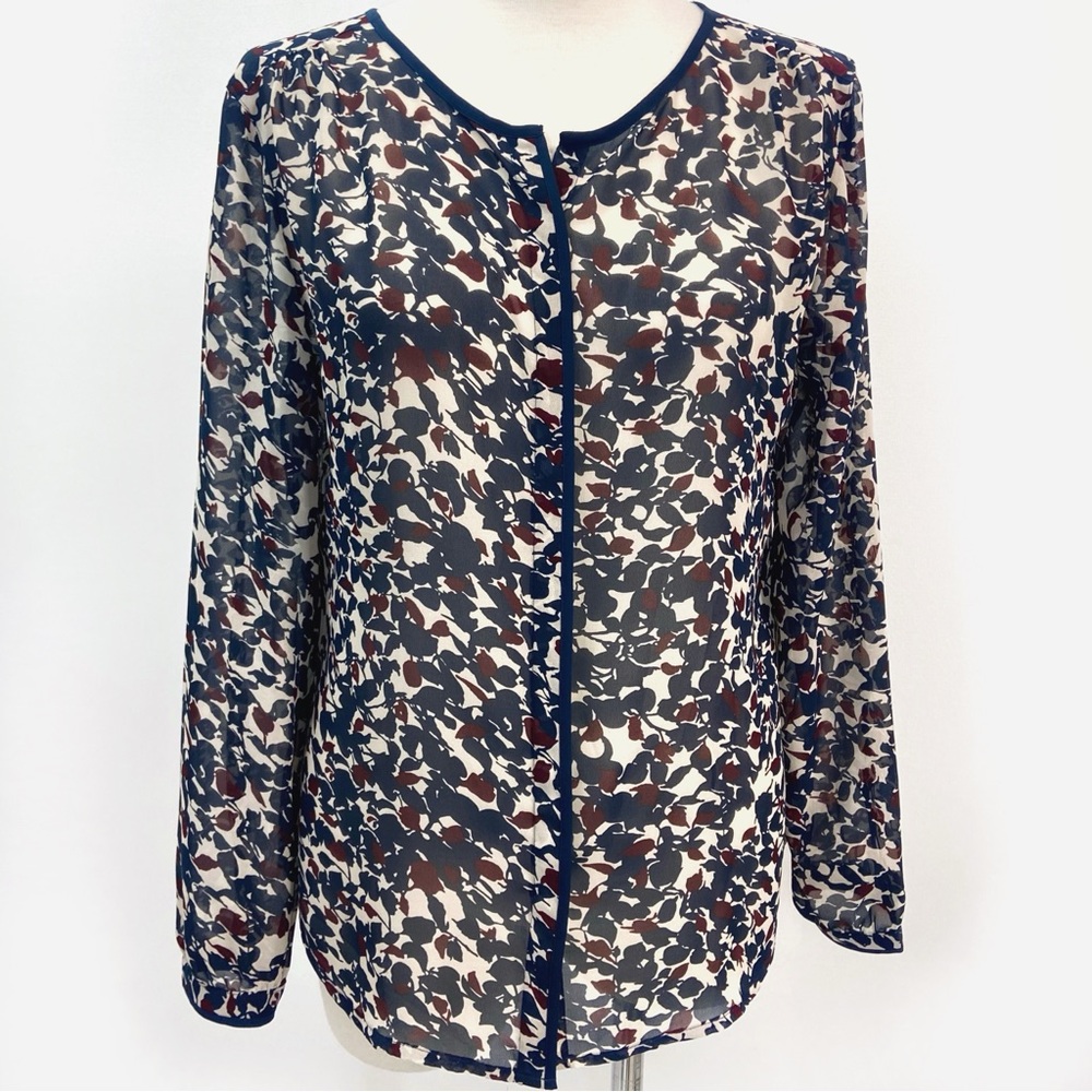 Loft Ann Taylor Patterned Long Sleeve Sheer Button front Blouse Size S